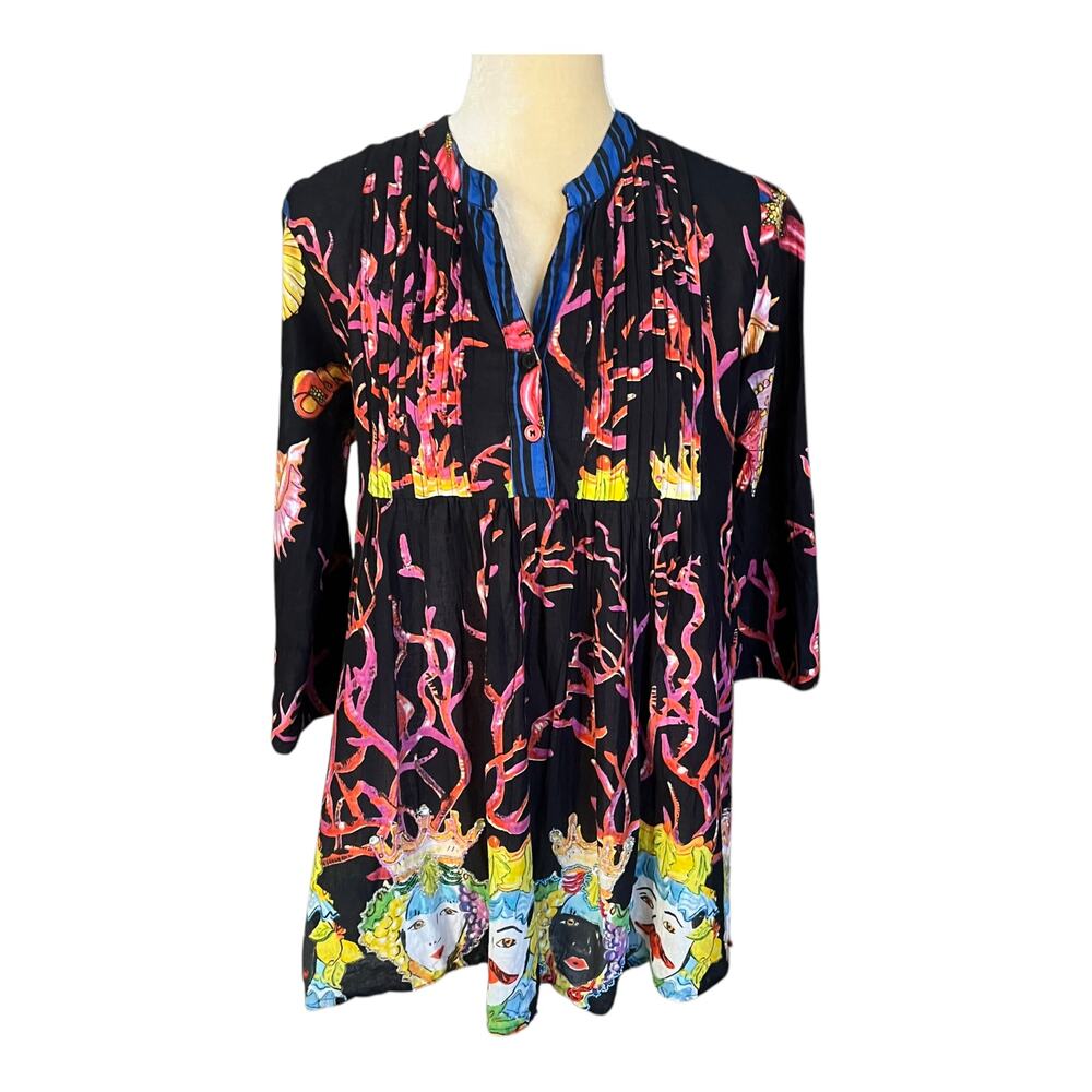 Antica Sartoria by Giacomo Cinque Artsy Tunic Top Beading Mardi Gras XL FLAW